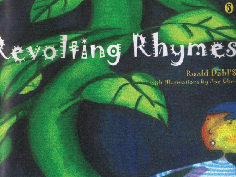 A hand-painted book cover: a green beanstalk winding up a dark background with a small bird perched on it.