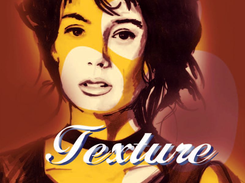 An album cover: a woman's face split between deep red and yellow, with the word Texture set across it in a script face.