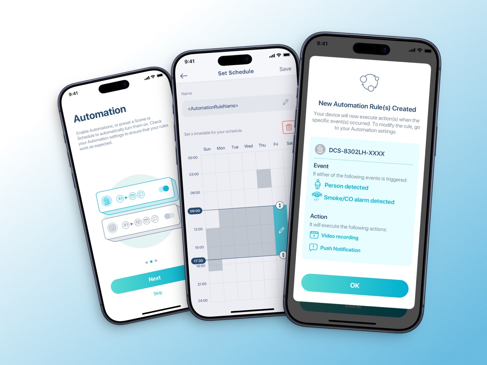 Automation builder: conditions by time, event and location.